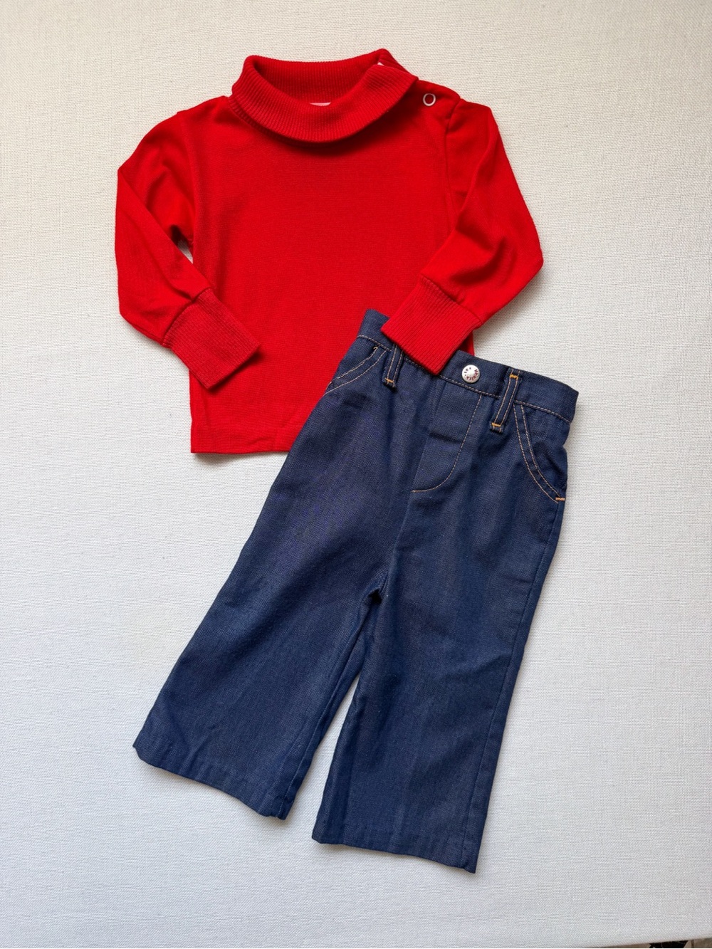 Vintage 70s Healthtex Turtleneck Flare Jeans 2 Piece Set 12-18Months